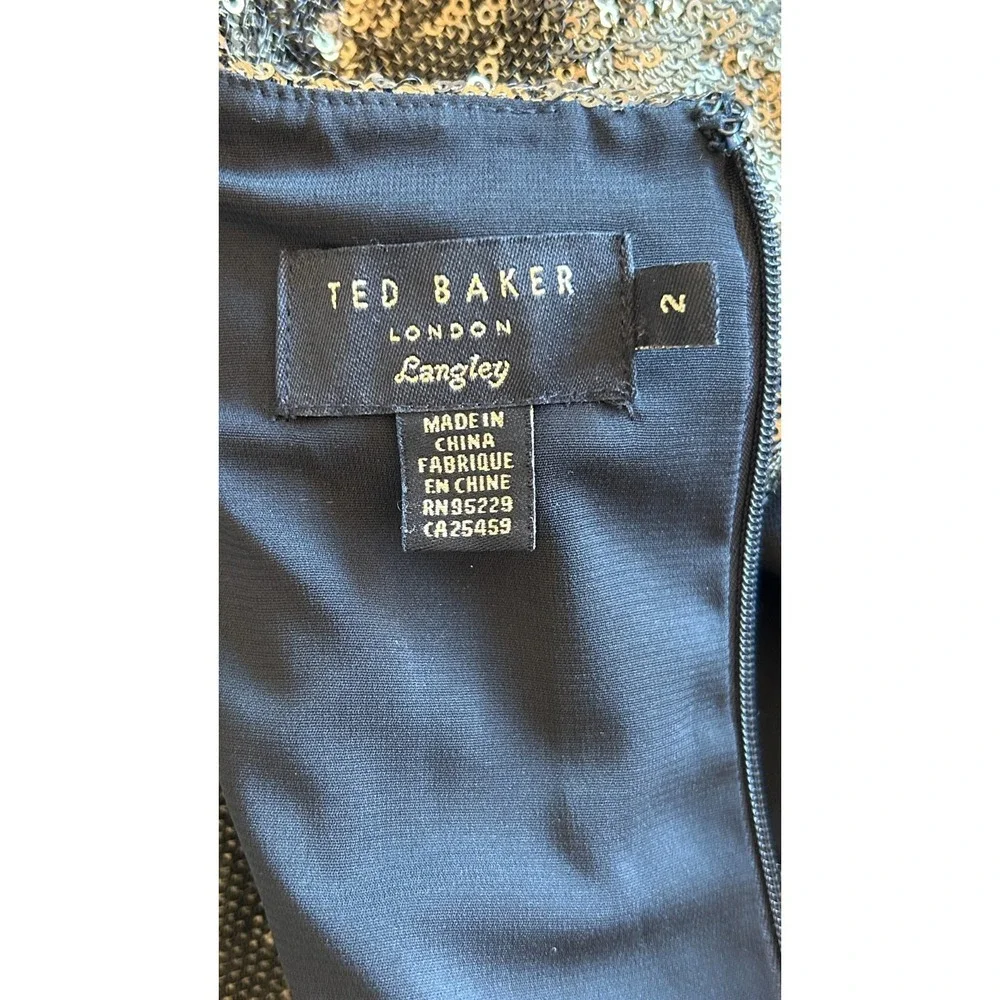 Ted Baker London Langley Gown Maxi Dress Size 2 Black Gold Sequins Holiday HOCO - Picture 10 of 11